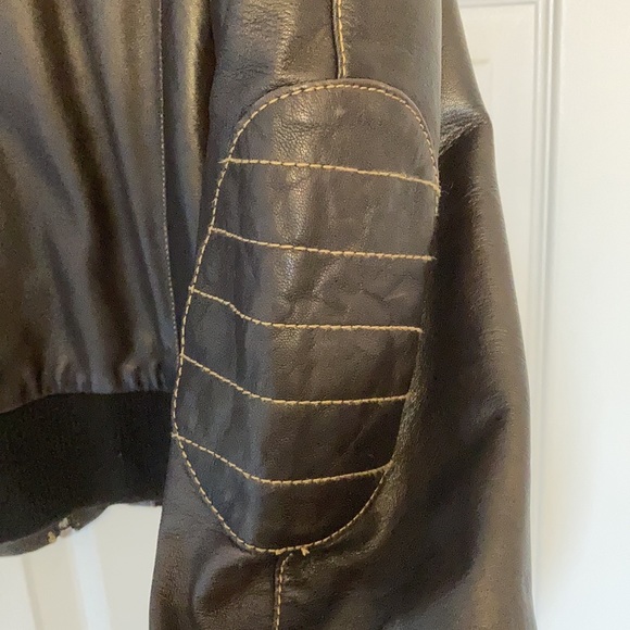 Chocolate Brown Leather Bomber Jacket w Fur Collar - Picture 4 of 10